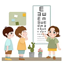 手绘卡通检查视力人物元素原创插画海报全国爱眼日