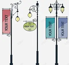手绘路灯和广告牌矢量图 平面电商 创意素材