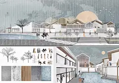 PS拼贴风建筑景观效果图PSD免扣素材竞赛插画风建筑景观效果图psd