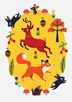 小鹿png免抠素材_新图网 https://ixintu.com 动物 手绘动物 红狐狸 小鹿 梅花鹿 丛林 森林 黑色小兔