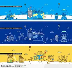 卡通线条城市插画设计