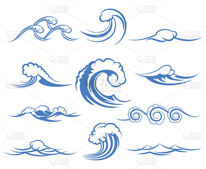 海浪或海浪，矢量插图