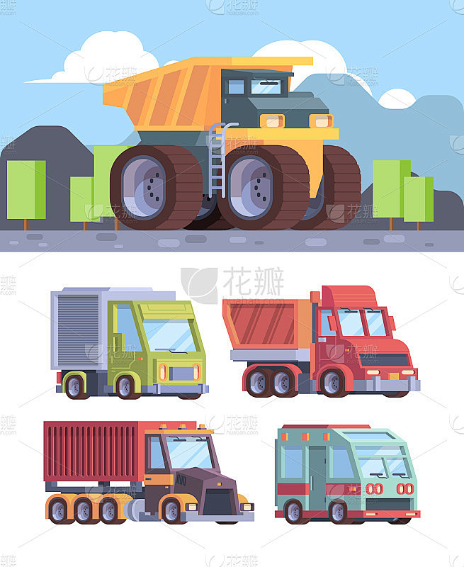 重型卡车。工业车辆拖车，用于货物运送和建...