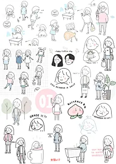 日韩系手绘北欧女孩情侣简笔条线卡通人物男孩打印手帐贴纸不干胶-淘宝网