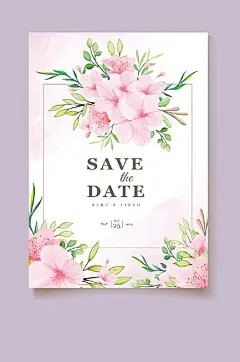 粉色水彩手绘桃花边框装饰贺卡请柬矢量素材-众图网