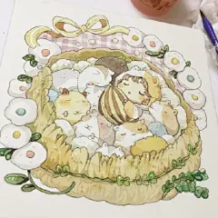 少女心十足的温情插画，让人心头一暖。

作者：mokarooru ​#手帐素材插画手绘##艺术范# ​