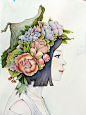 girl&flowers : illustration,watercolour