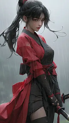 红衣女剑客，不做壁纸可惜了[你...@灵鲲吃动漫的动态