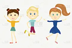 group happy cute character jumping kids