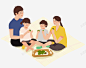 手绘人物插图一家人坐在草坪野餐 设计图片 免费下载 页面网页 平面电商 创意素材