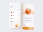 Food delivery app  orange minimal onboarding product checkout sushi ux