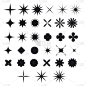 瑞士bauhaus y2k残忍分子。抽象几何形状，当代花，星形。矢量孟菲斯设计，原始元素集.