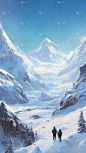 动漫风厚涂雪山风景风光场景背景