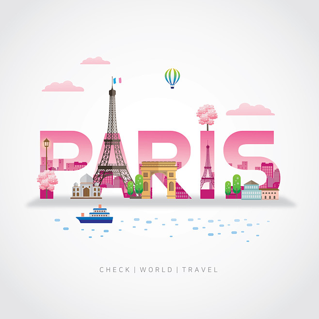 法国旅游 巴黎铁塔 浪漫之旅 建筑插图插...