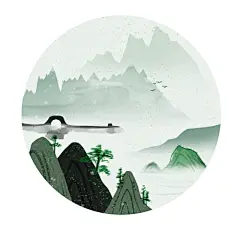 手绘中式清明节青团山水人物春天绿色元素