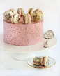 Pink & White Layered Sprinkle Cake with Macarons