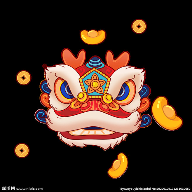 手绘国潮风可爱舞狮