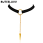 BUTEELUVV Vintage Velvet Gold Silver Plated Cone Bullet Short Choker Pendant Necklaces For Women Statement Jewelry
