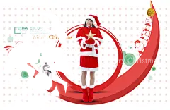 粉色半月上的圣诞美女