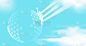 现代科技未来的泡泡穹顶盾球与六边形半色调图案网格元素和闪亮的箭头在蓝天背景。