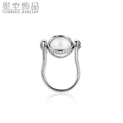 KISMAN设计师星球珍珠戒指女款镀白金日韩时尚指环可转动指环-淘宝@北坤人素材