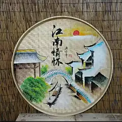簸箕画茶文化复古手绘竹编画茶室茶楼装饰挂画竹筛子制茶作流程图-淘宝网