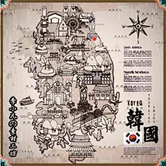 复古单色坐标地标扁平化手绘地图济州岛石像韩国 EPS+AI+JPG格式-淘宝网