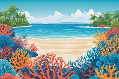 珊瑚海水小鱼海洋插画图片