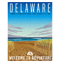 Delaware travel poster. Serene beach, sand dunes and Atlantic ocean