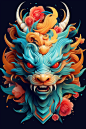 国潮龙年龙头中国龙插画元素