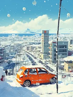 在雪中汽车动态城市海报