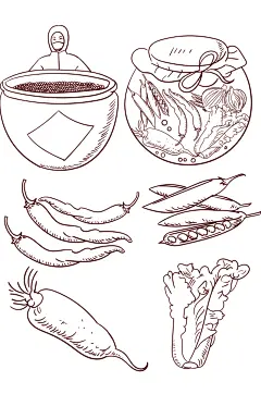 手绘素描咸菜罐酱缸辣椒萝卜白菜免扣元素