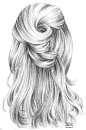 #手绘#漂亮的黑白手绘女性发型插画---酷图编号1109235