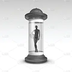 灰色透明海报立柱户外广告黑色女性人体模型