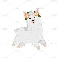 插图可爱的卡通羊驼与花冠在白色的背景。印刷t恤，海报，贺卡，贴纸，设计和更多。卡通骆驼