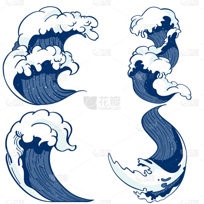 手绘蓝色水花海浪插画元素2