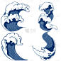 手绘蓝色水花海浪插画元素2