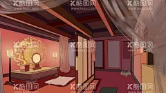 国风卧室   - 源文件下载【酷图网】国风插画,古风插画,客厅卧室,玄关屏风走廊,国风卧室,古代卧室,国风古风,古代房间,室内,插画,漫画,动漫,PSD,