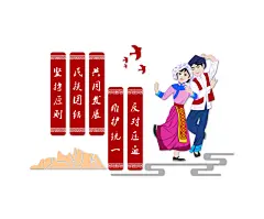 卡通民族团结文化墙