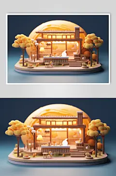 AI数字C4D中秋节月饼立体场景模型