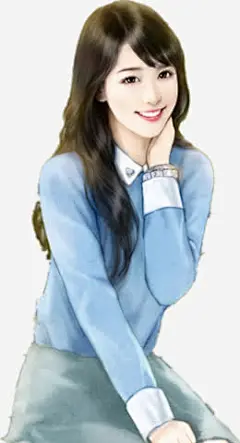 手绘蓝色衣服美女-觅元素51yuansu.com 手绘插画
