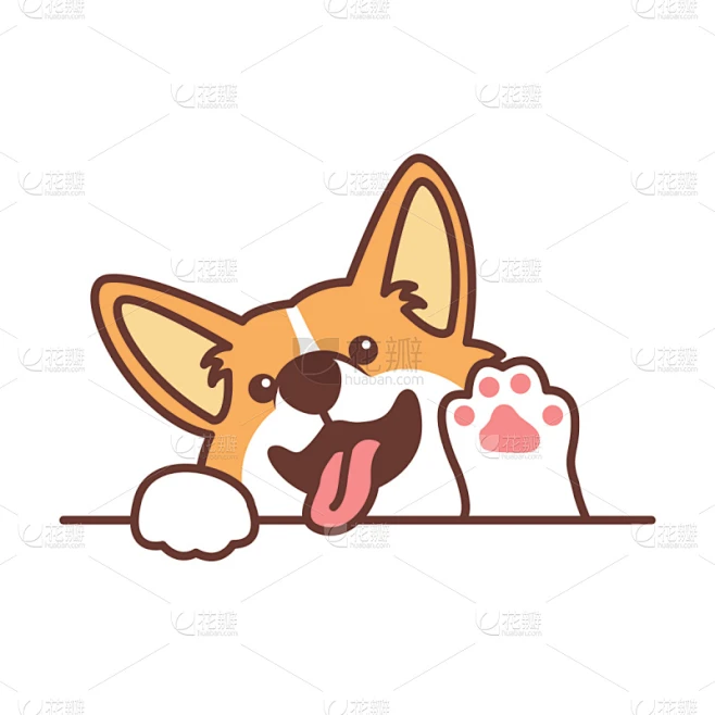 卡通,爪子,矢量,可爱的,威尔士柯基犬,绘画插图,威尔士,野生动物,挥手-花瓣网