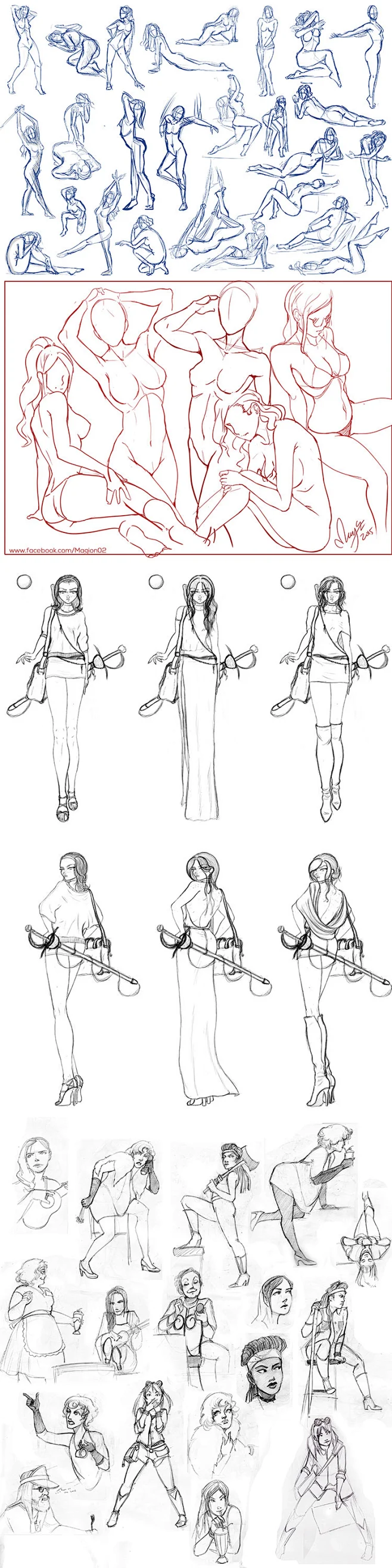 291 手绘女子人体结构动作姿态线稿手稿集原绘画设计素描漫画素材-淘宝网-花瓣网