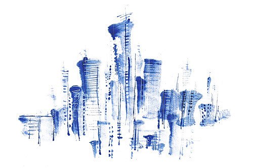 蓝色,现代,摩天大楼,中国画,都市风光_...