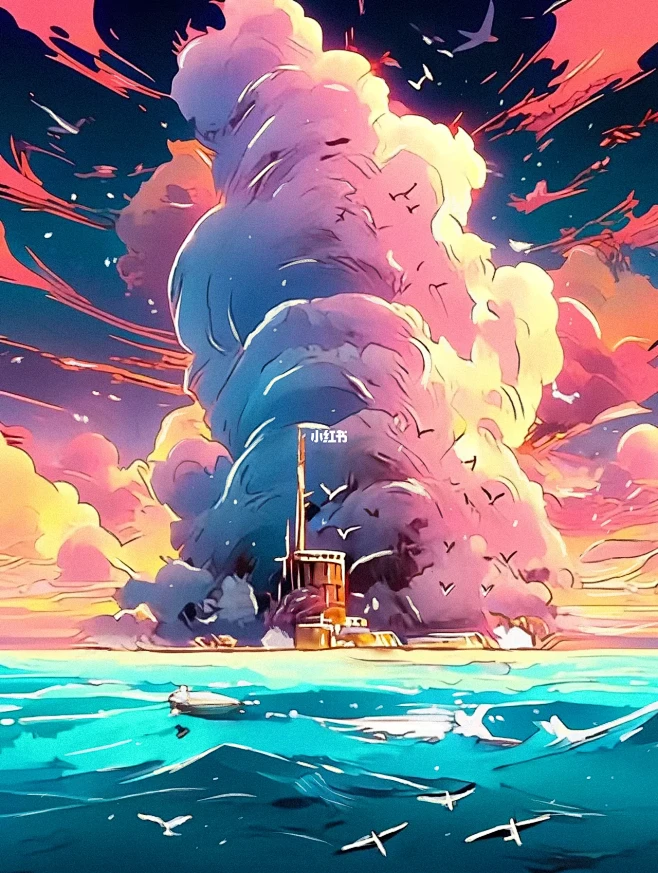 绝望的海洋|AI绘画+手绘原创插画