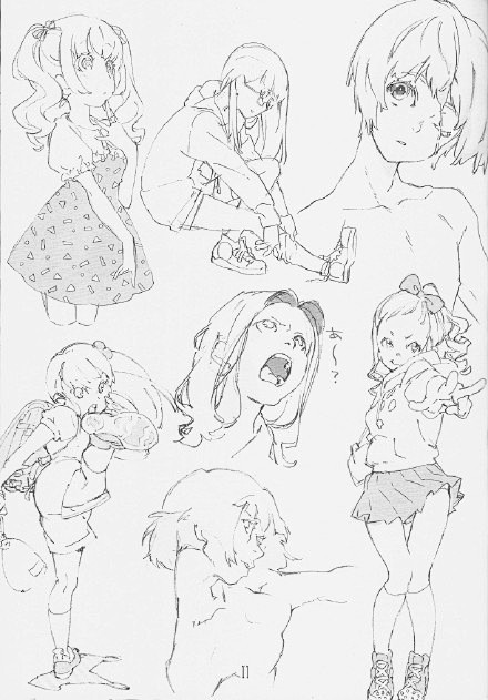 #绘画学习# 一组动漫人物大神手稿合集，...