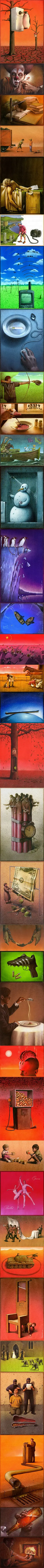 意味深长的现实主义插画 乍一看是滑稽，细一想是暗讽。波兰插画家P