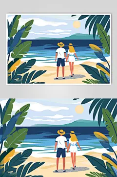 AI数字艺术扁平化毕业旅行旅游人物插画