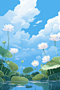 处暑蓝天白云夏天插画