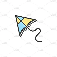 风筝玩具填充轮廓图标,线形矢量符号,线形彩色象形文字隔离在白色上.符号，标识插图。矢量图形